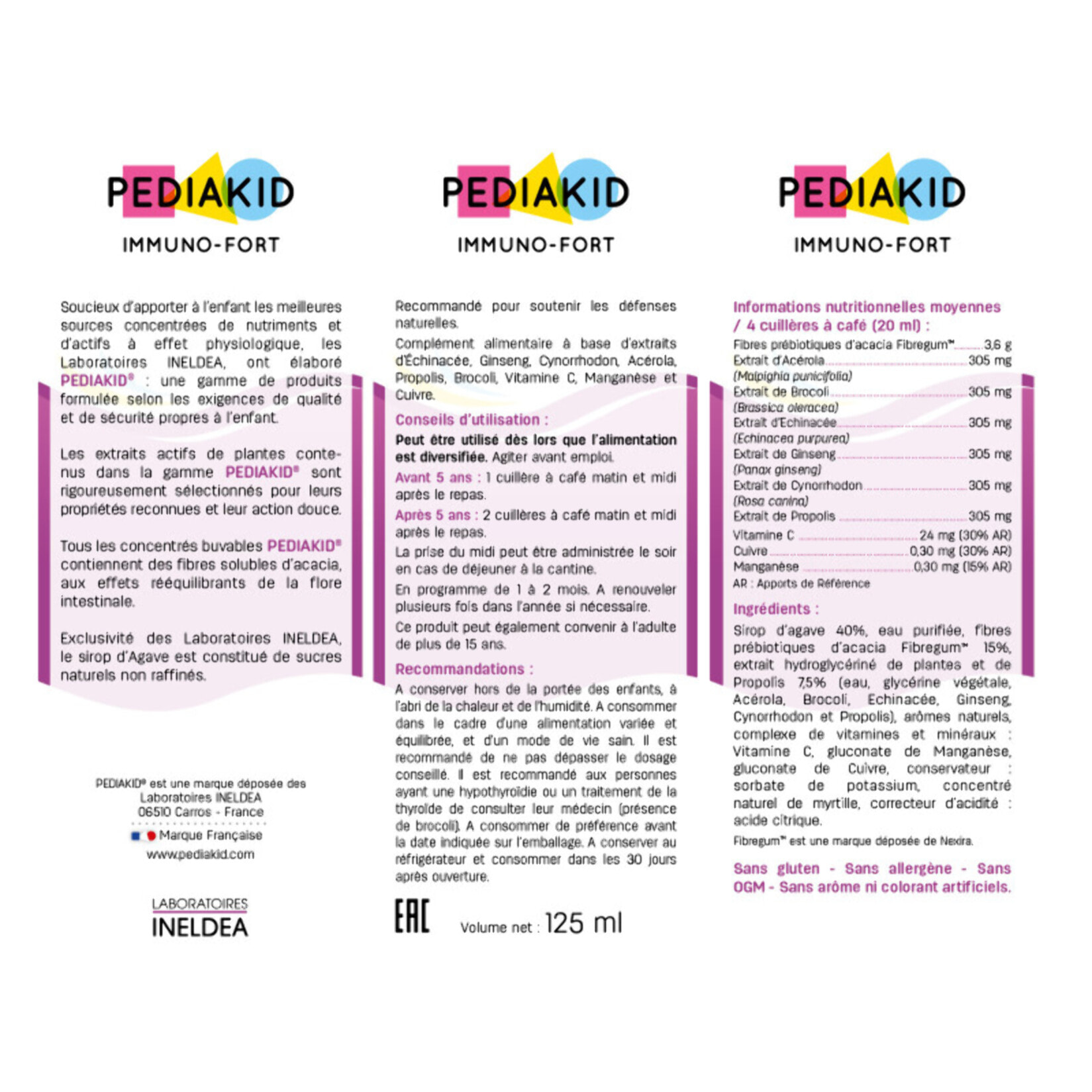 PEDIAKID - Sirop Immuno-Fort - Complément Alimentaire Naturel - Formule Exclusive au Sirop d'Agave - Aide à Soutenir les Défenses Naturelles de l'Organisme - Goût Myrtille - Lot de 2 flacons