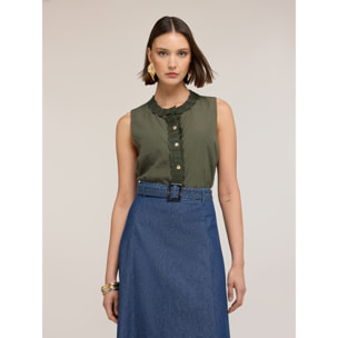 Motivi - Top mezcla lyocell con bordes de punto - Verde militare