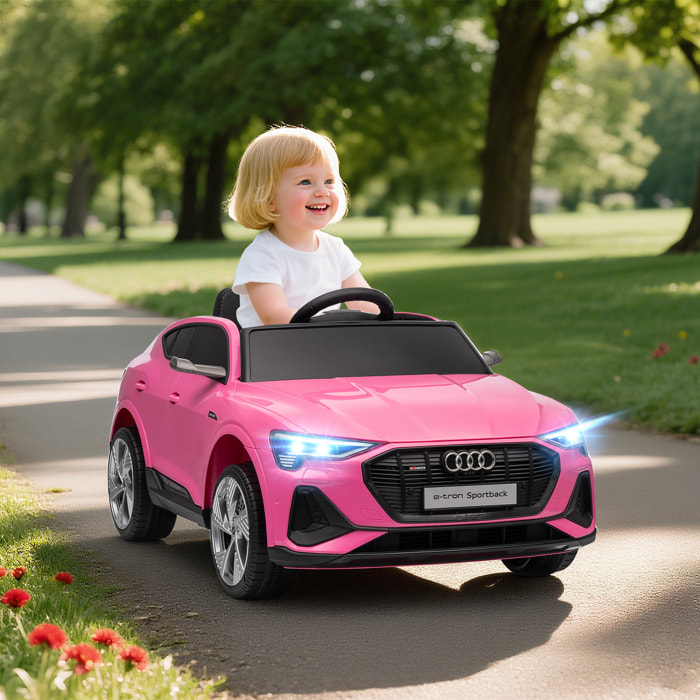 Coche Eléctrico para Niños de +3 Años Audi E-tron, Coche de Batería 12V con Mando a Distancia, Faros LED, Bocina, Música, USB, Apertura de Puerta y Velocidad 3-5 km/h, Rosa