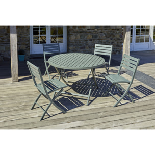 MARIUS - Ensemble repas de jardin 4 places en aluminium vert
