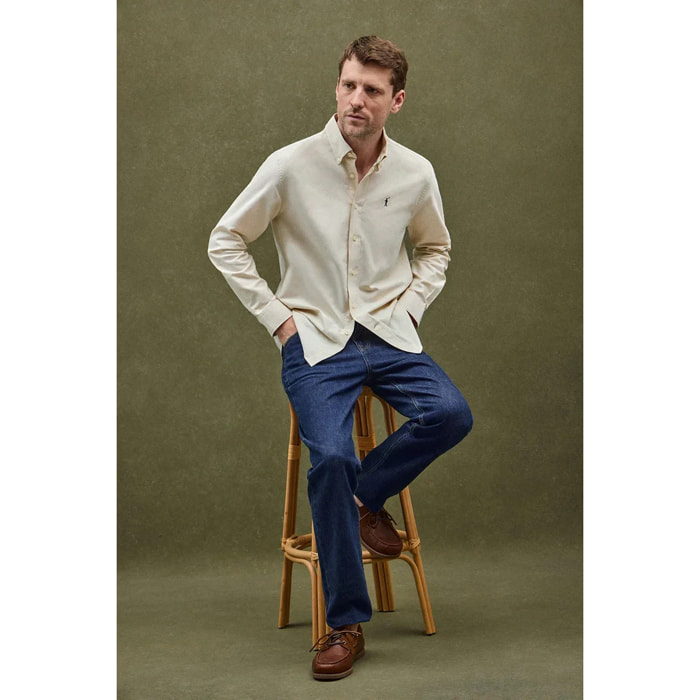 Camicia oxford beige regular fit e logo Rigby Go