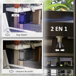 Lámpara Antimosquitos Eléctrico 2 en 1 9W Mata Mosquitos Eléctrico con Luces LED UV Recargable Solar USB y Soporte Efecto 30 m² para Jardín Terraza Patio Negro