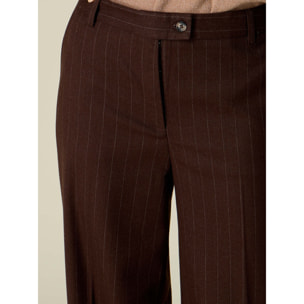 Oltre - Pantalones palazzo de franela a rayas - Marrón
