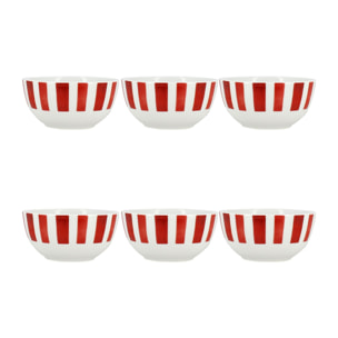 Lot de 6 bols 45cl en porcelaine rouge et blanc COCORICO
