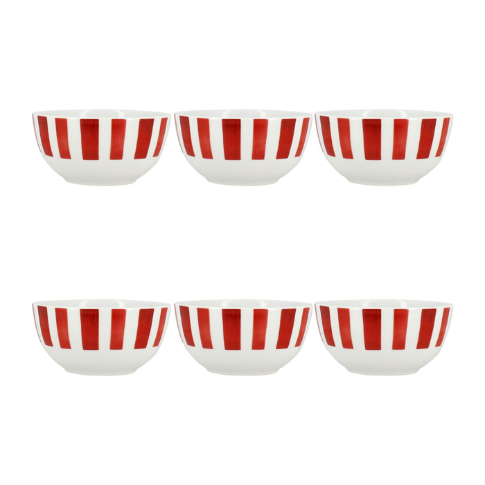 Lot de 6 bols 45cl en porcelaine rouge et blanc COCORICO