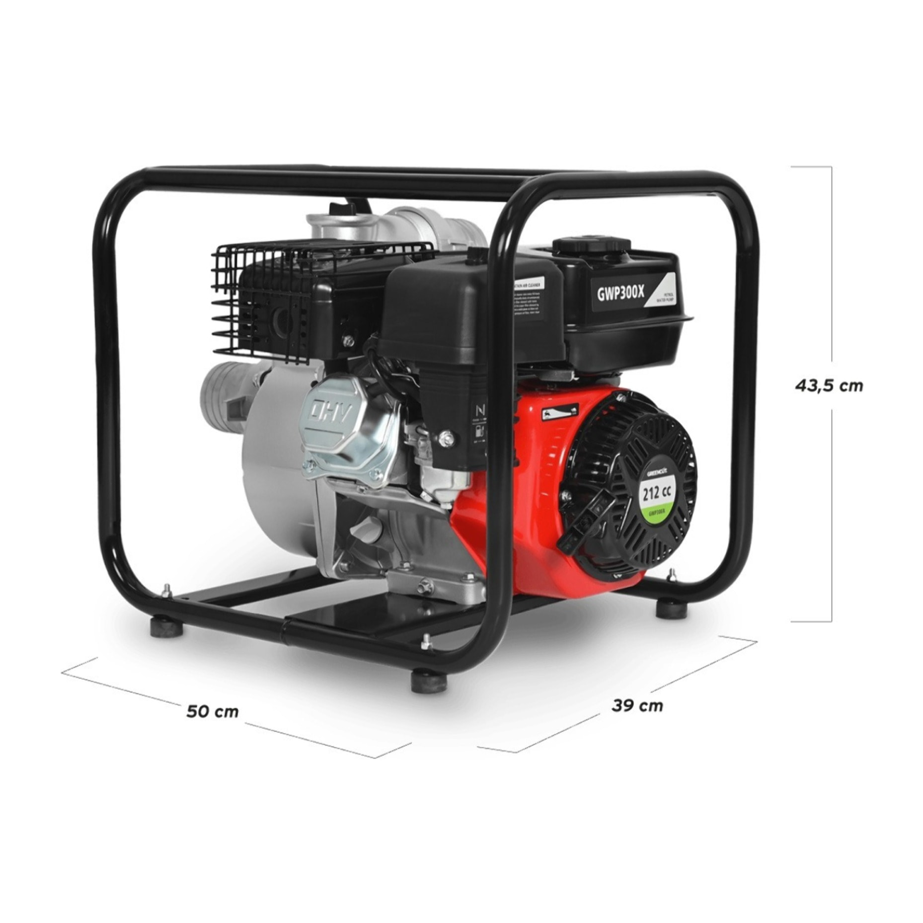 Motobomba para extraer y mover agua GWP300X, 212cc, 5,7cv, 5,5m3/h - 58m3/h - Greencut GWP300X
