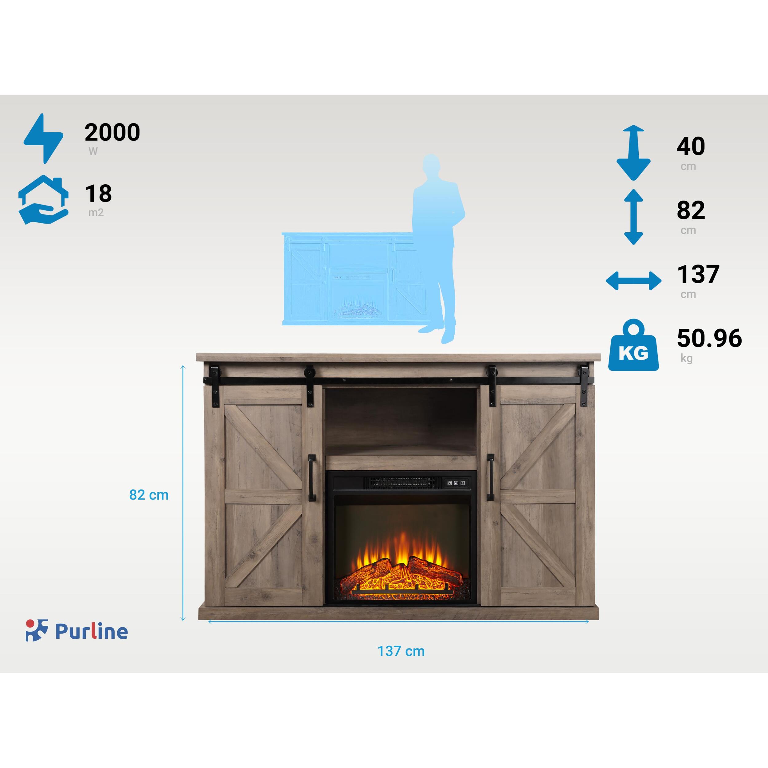 Chimenea eléctrica con mueble aparador rustico  2000W CHE-910 PURLINE