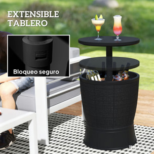 Mesa Nevera para Exterior, 41 L, 3 en 1, Cool Bar, Mesa Auxiliar, Altura Ajustable 58-84 cm, con Cubo de Hielo, Tapa Superior Elevable, para Fiesta, Piscina, Jardín, Patio, Negro