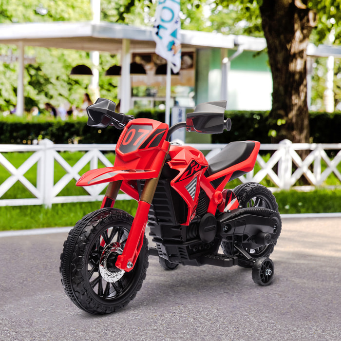 Moto Cross électrique enfant 6 V 2 moteurs effets sonores max. 3 Km/h 30 Kg avec stabilisateurs rouge