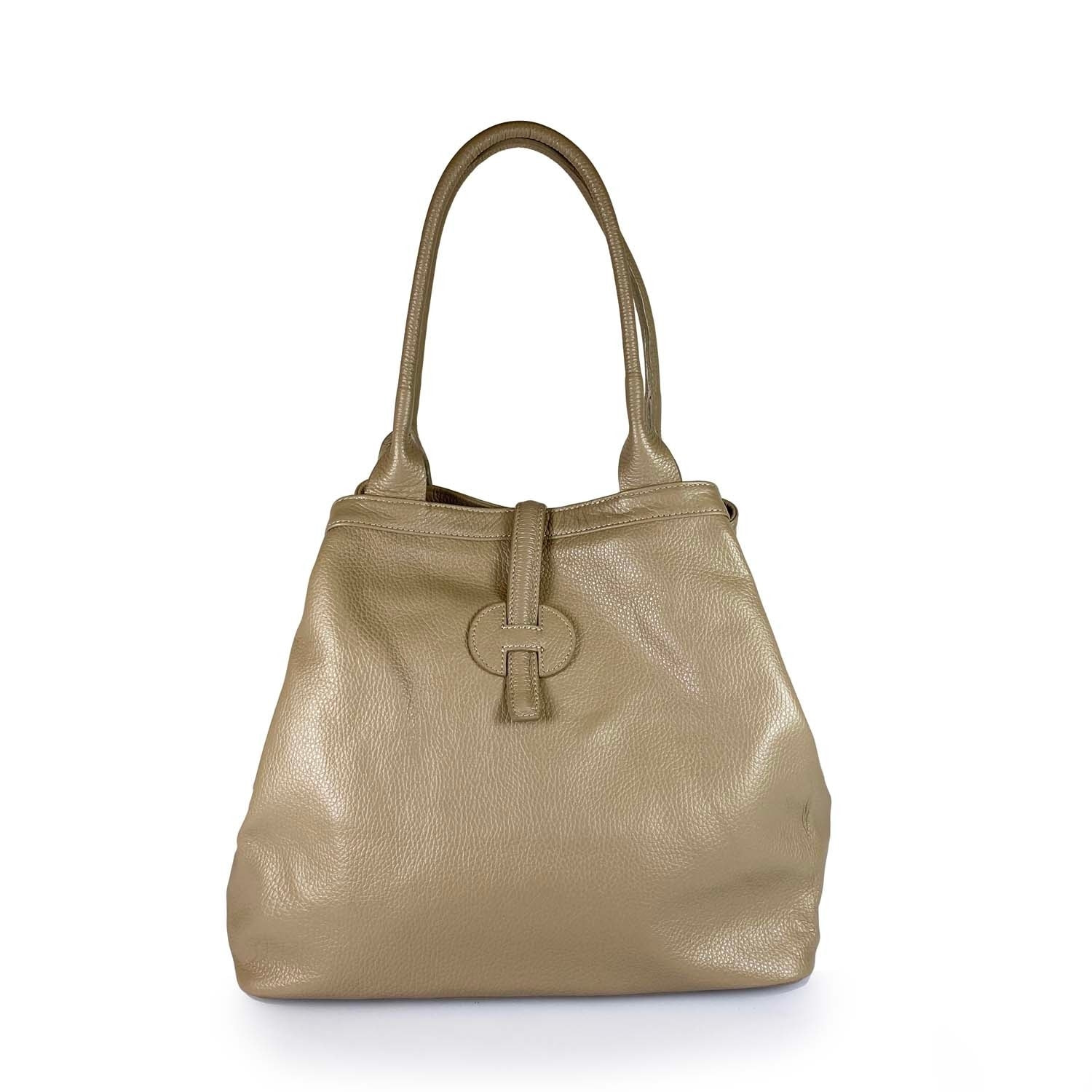 Borse Donna colore Beige-in pelle Made in Italy 42 x 38 x 6cm