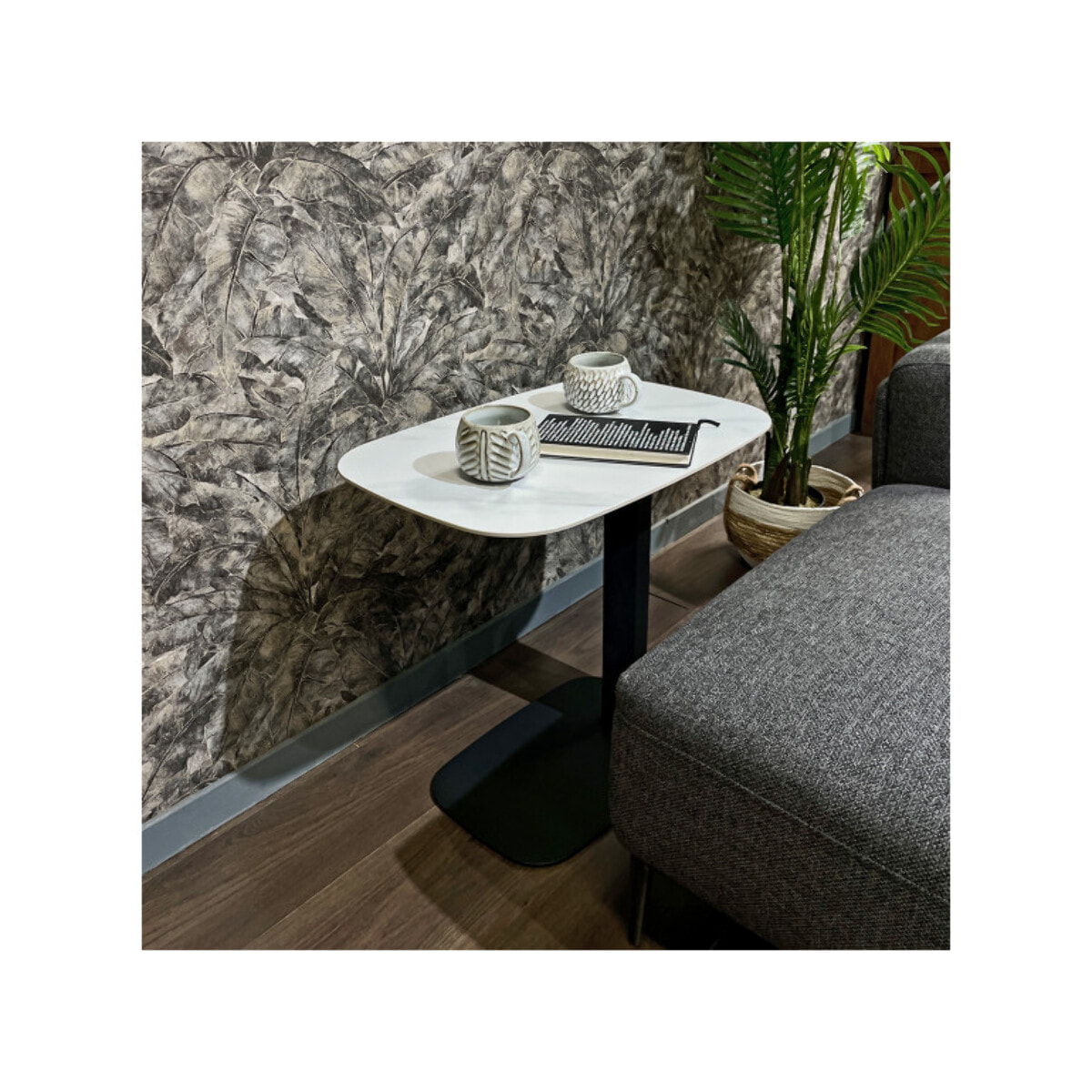 Bout de canapé en céramique blanc effet marbre H. 55 cm - LEVIN