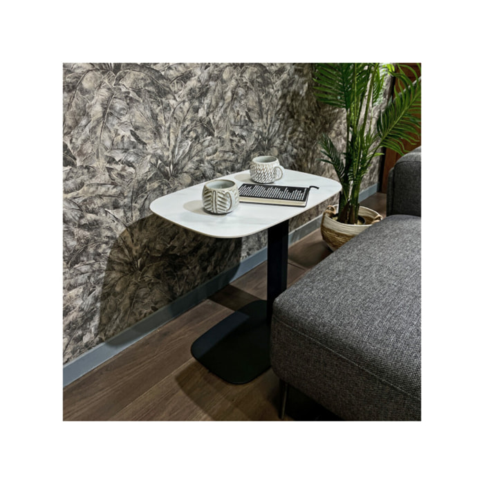 Bout de canapé en céramique blanc effet marbre H. 55 cm - LEVIN