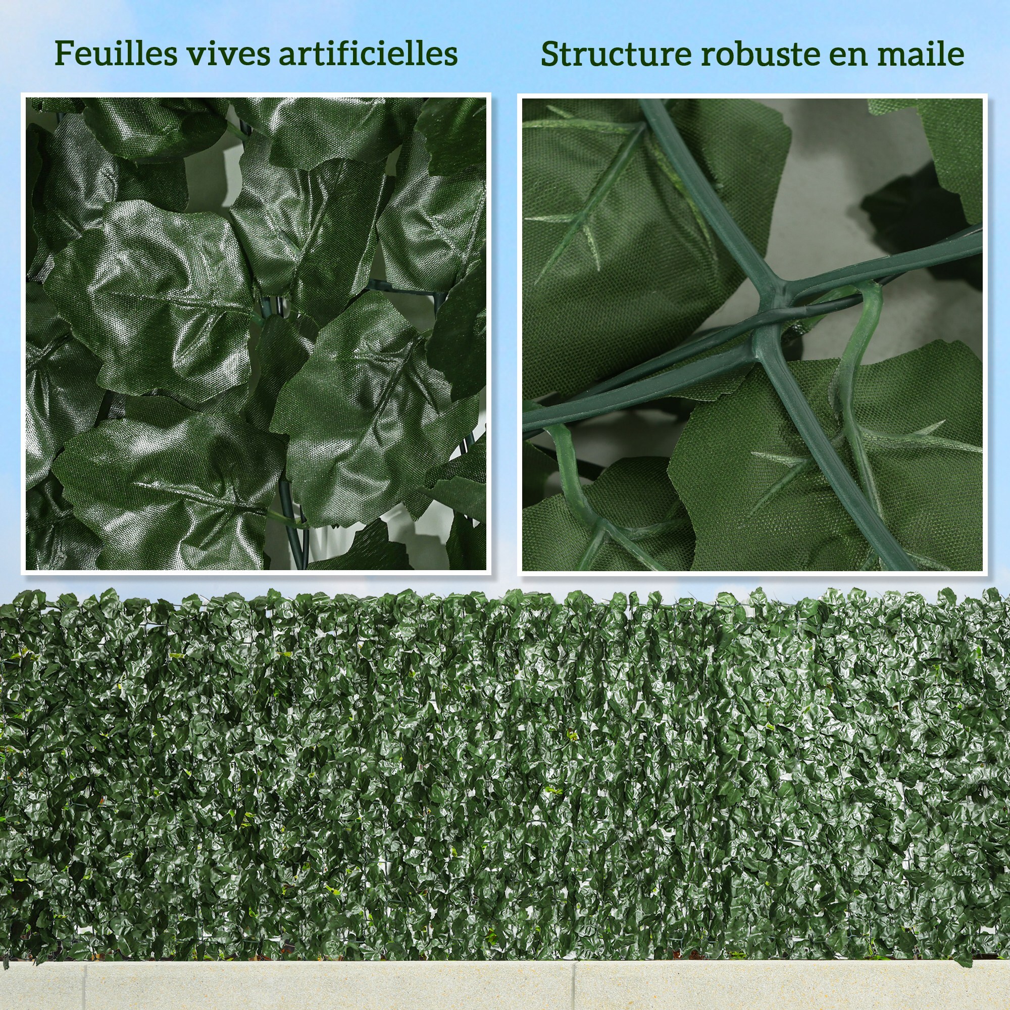 Haie Artificiel Brise-Vue décoration Rouleau 3L x 1H m Feuillage réaliste Anti-UV Vert Foncé