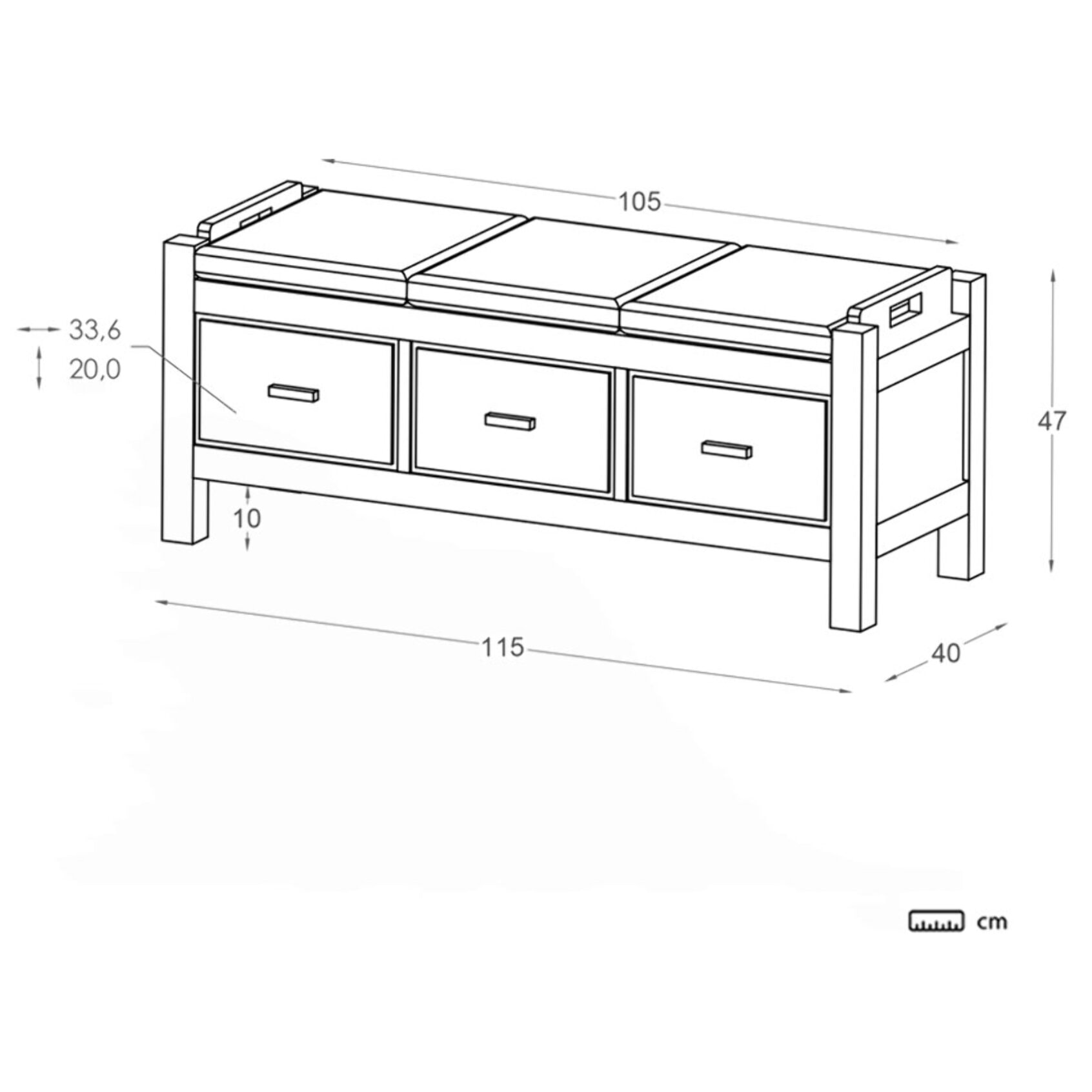 Banc Nest -bois massif, panneau de mdf et placage naturel-couleur teck 115 x 47 x 40 cm