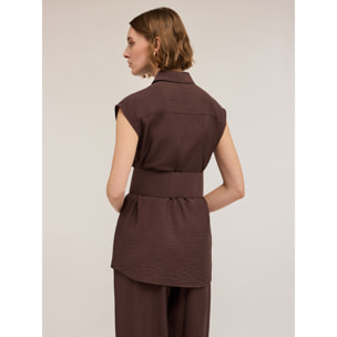 Motivi - Camicia smanicata con cintura - Marrone