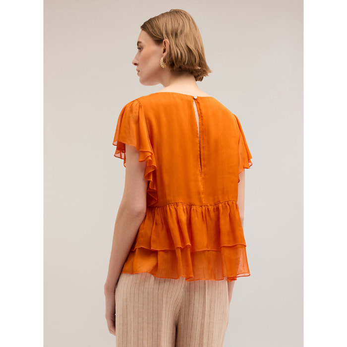 Motivi - Blusa con fruncidos y volantes - Naranja sol