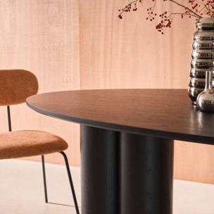 Table à manger ovale bois d'hévéa et placage chêne 8 places LEONORE