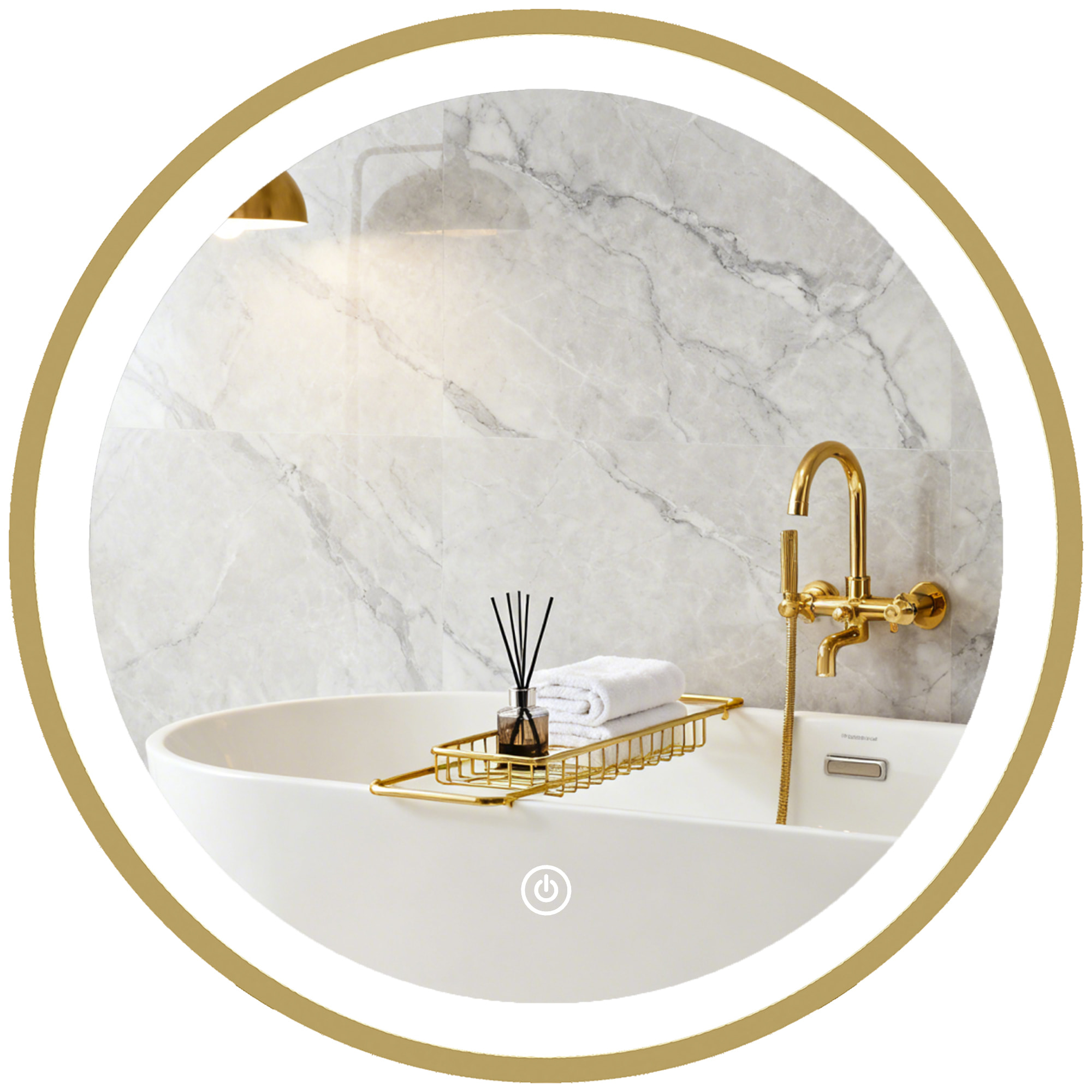 Miroir salle de bain avec éclairage LED rond verre doré