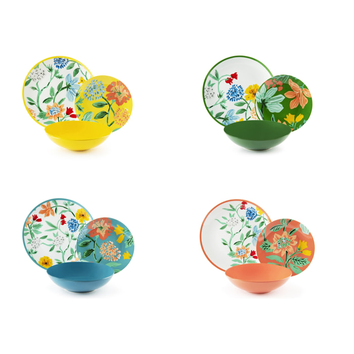 Service 12 assiettes Excelsa Eze Sur Mer, porcelaine et stoneware, multicolore