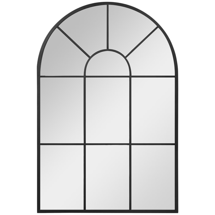 Miroir mural aspect verrière style classique chic - dim. 60L x 90H cm - métal noir verre 3 mm