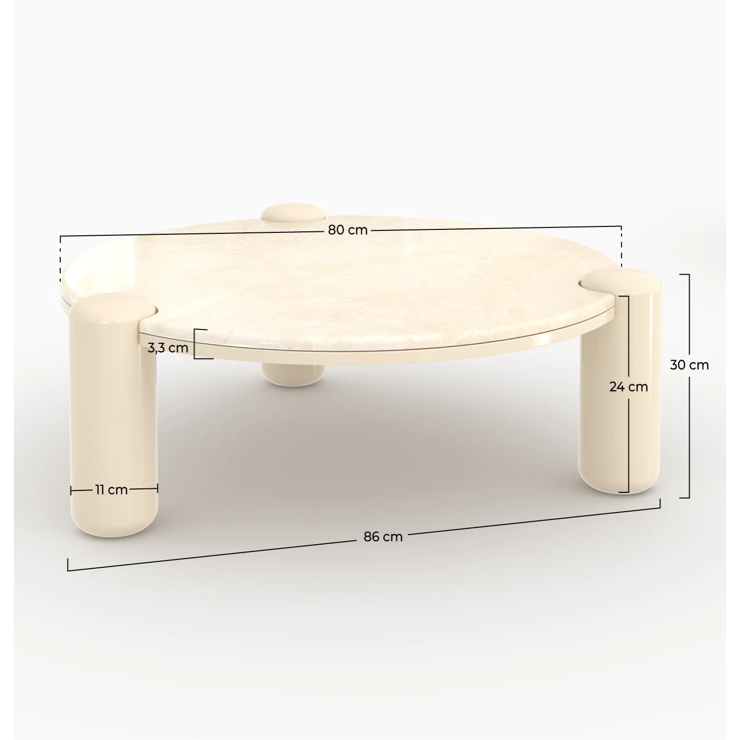 Table basse en marbre avec pieds laqués beiges, D86 cm - Hanaé