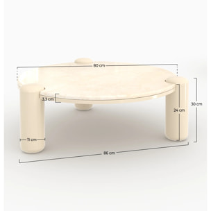 Table basse en marbre avec pieds laqués beiges, D86 cm - Hanaé