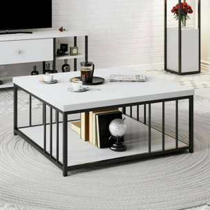 Tavolino da salotto Raiden, Tavolo basso da caffè, Portariviste per divano, Ripiano da soggiorno, 90x90h40 cm, Bianco e Nero
