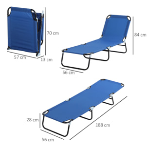 Tumbona Plegable Reclinable con Ángulo Ajustable de 5 Posiciones para Jardín Exterior Piscina Terraza Camping Carga 120 kg 188x56x28 cm Azul