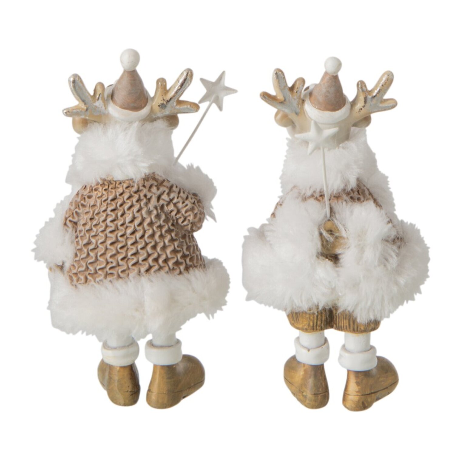 J-Line Renne habits d’hiver - polyrésine - blanc/beige - small - assortiment de 2