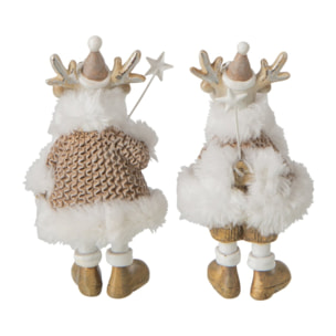 J-Line Renne habits d’hiver - polyrésine - blanc/beige - small - assortiment de 2