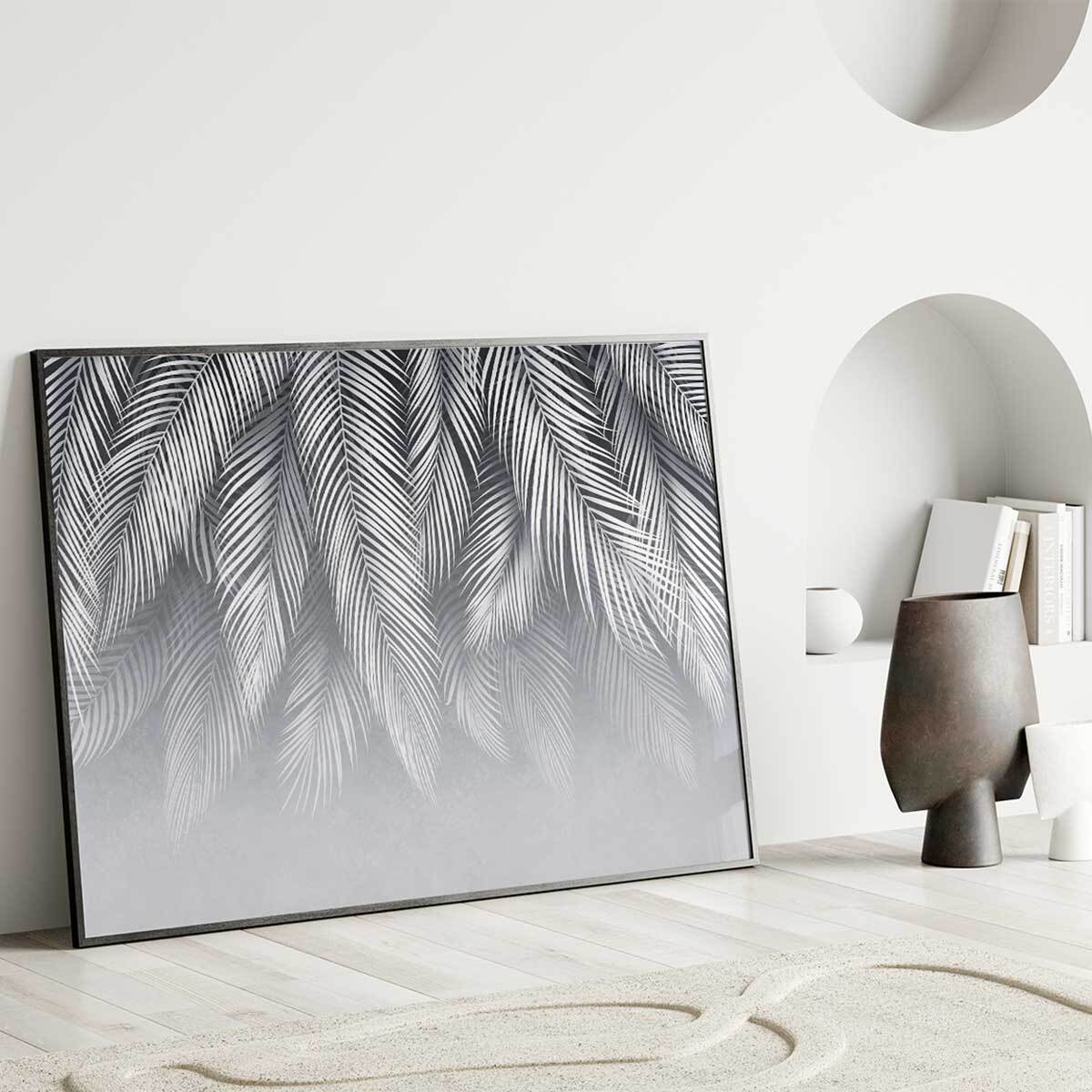 Affiche encadrée feuillage tropical noir et blanc Affiche + cadre en métal - Noir