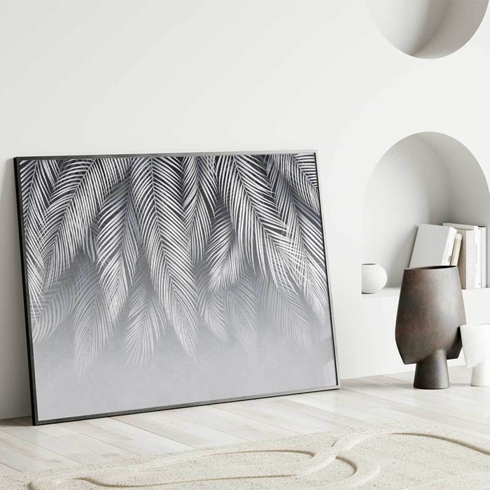 Affiche encadrée feuillage tropical noir et blanc Affiche + cadre en métal - Noir