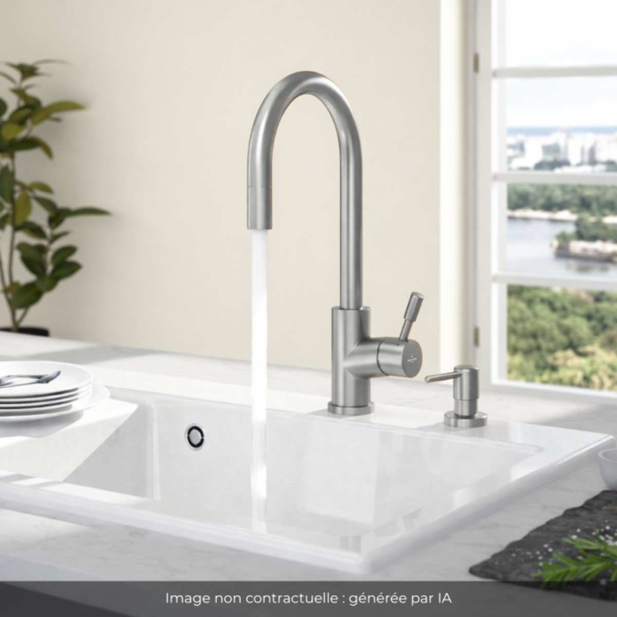 Robinet cuisine Umbrella flex + Distributeur de savon Acier massif