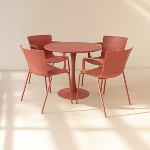 Ensemble de repas table et 4 fauteuils en polypropylène brique MONTAUK