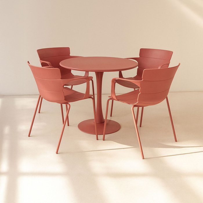 Ensemble de repas table et 4 fauteuils en polypropylène brique MONTAUK