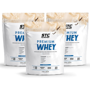 STC NUTRITION - Premium Whey - 80% de protéines natives de lactosérum - Croissance, maintien et réparation musculaires - Digestion facile - Doypack 750g - Vanille - Lot de 3