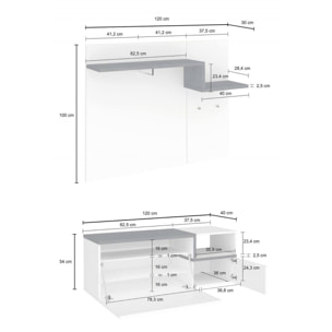 Mobile da ingresso Graziella, Entratina moderna multifunzione, Armadietto multiuso per atrio, 100% Made in Italy, cm 120x40h54, Bianco lucido e Ardesia