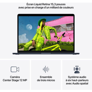 Ordinateur Apple MACBOOK Air 15" Puce M5 CPU 10 / GPU 10 coeurs Mémoire RAM 16Go Stockage 1To SSD Minuit