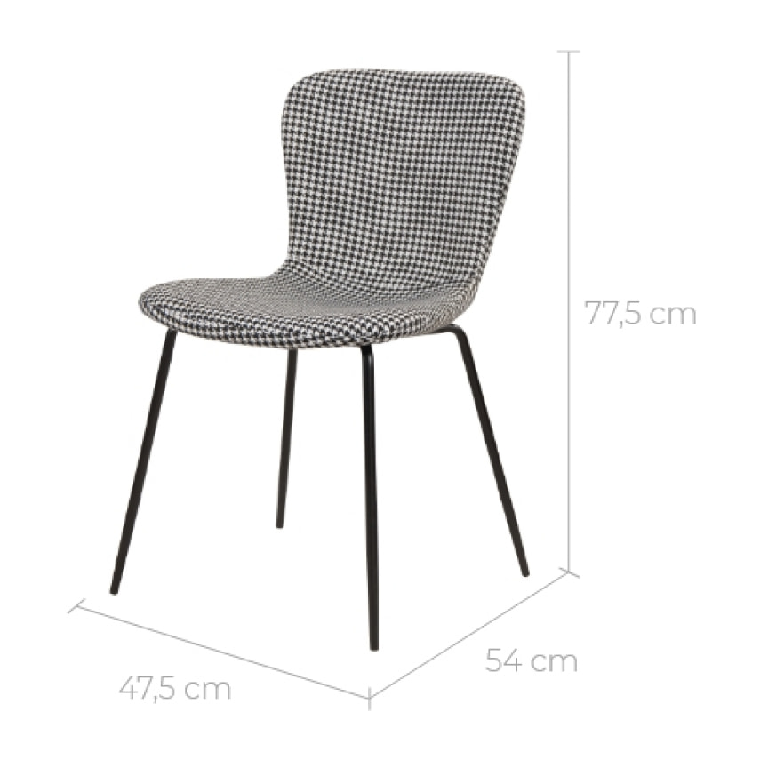 Lot de 2 chaises à motifs pied-de-poule et pieds en métal - Koko