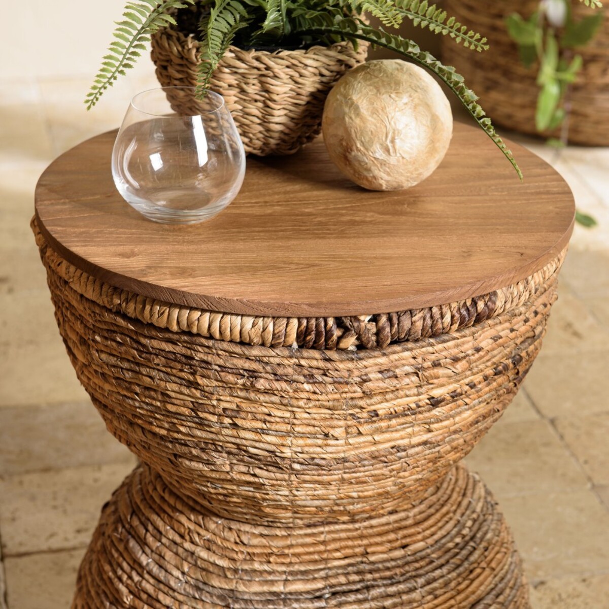 SIXTINE - Tabouret assise en bois de teck recyclé