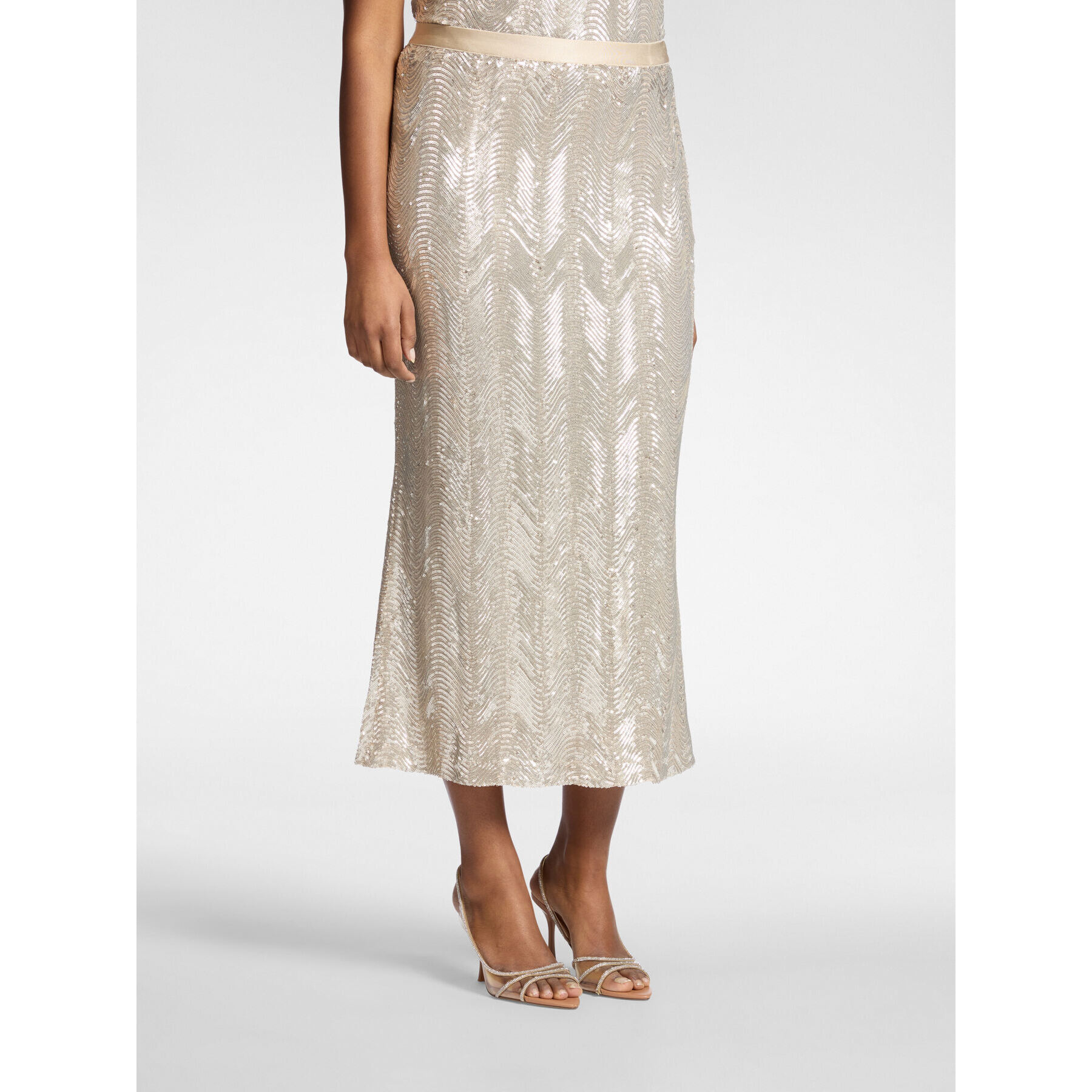 Elena Mirò - Gonna tubino lunga in paillettes - Beige