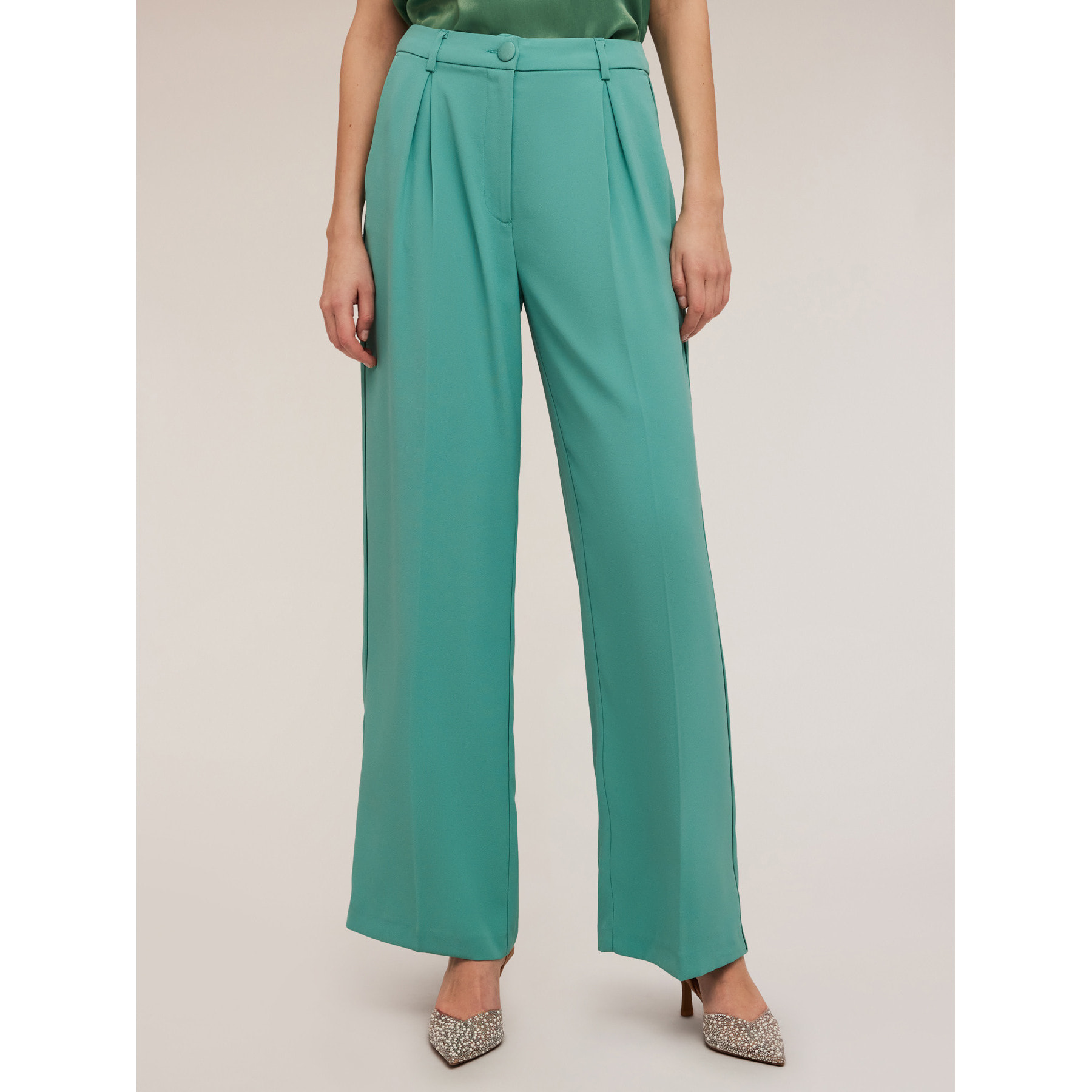 Motivi - Pantaloni palazzo satin con piping laterale - Verde acqua