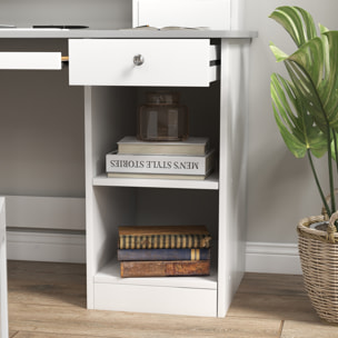 Bureau enfant multi-rangement - ensemble bureau, chaise, étagère - tiroir, plateau coulissant, 2 niches, 2 étagères, 2 présentoirs livres - gris