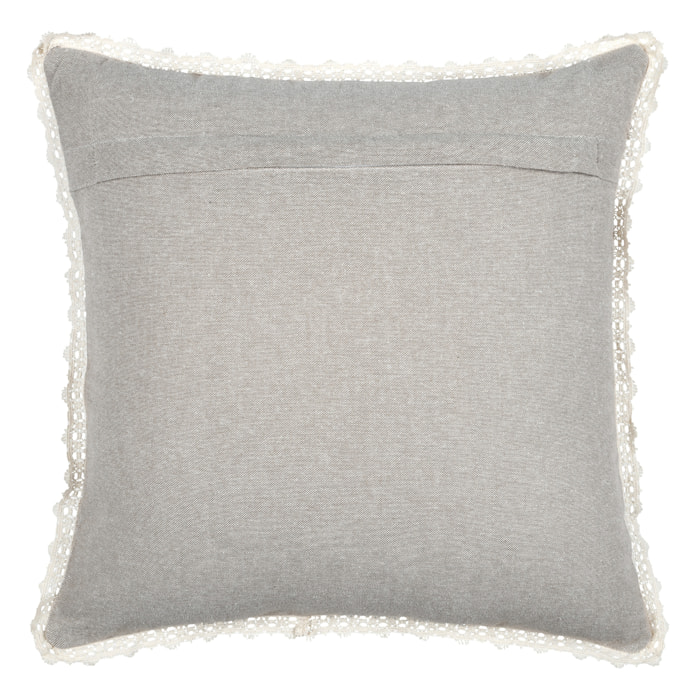 Coussin décoratif 100% coton finition dentelle - Ficelle