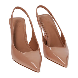 Décolleté slingback nude in vernice, tacco 8,5 cm