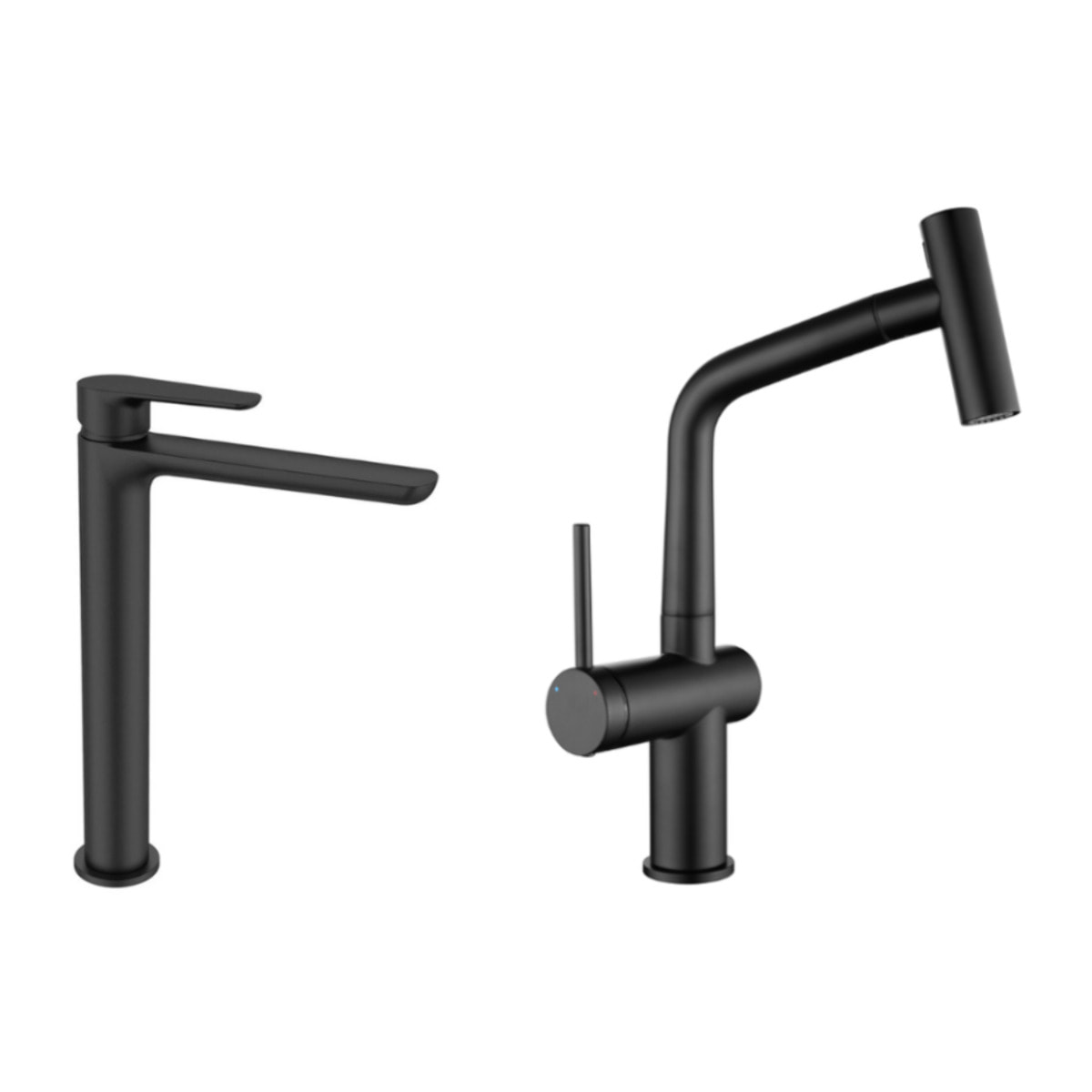 Mood set mitigeur lavabo XL + mitigeur cuisine Ceramia Timeless acier inoxydable, douchette extractible, noir mat (SATBSMTKLBMC)