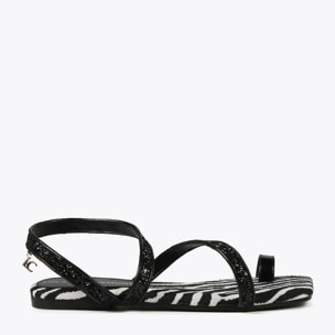 Sandali con fascette metallizzate e plantare con stampa zebrata