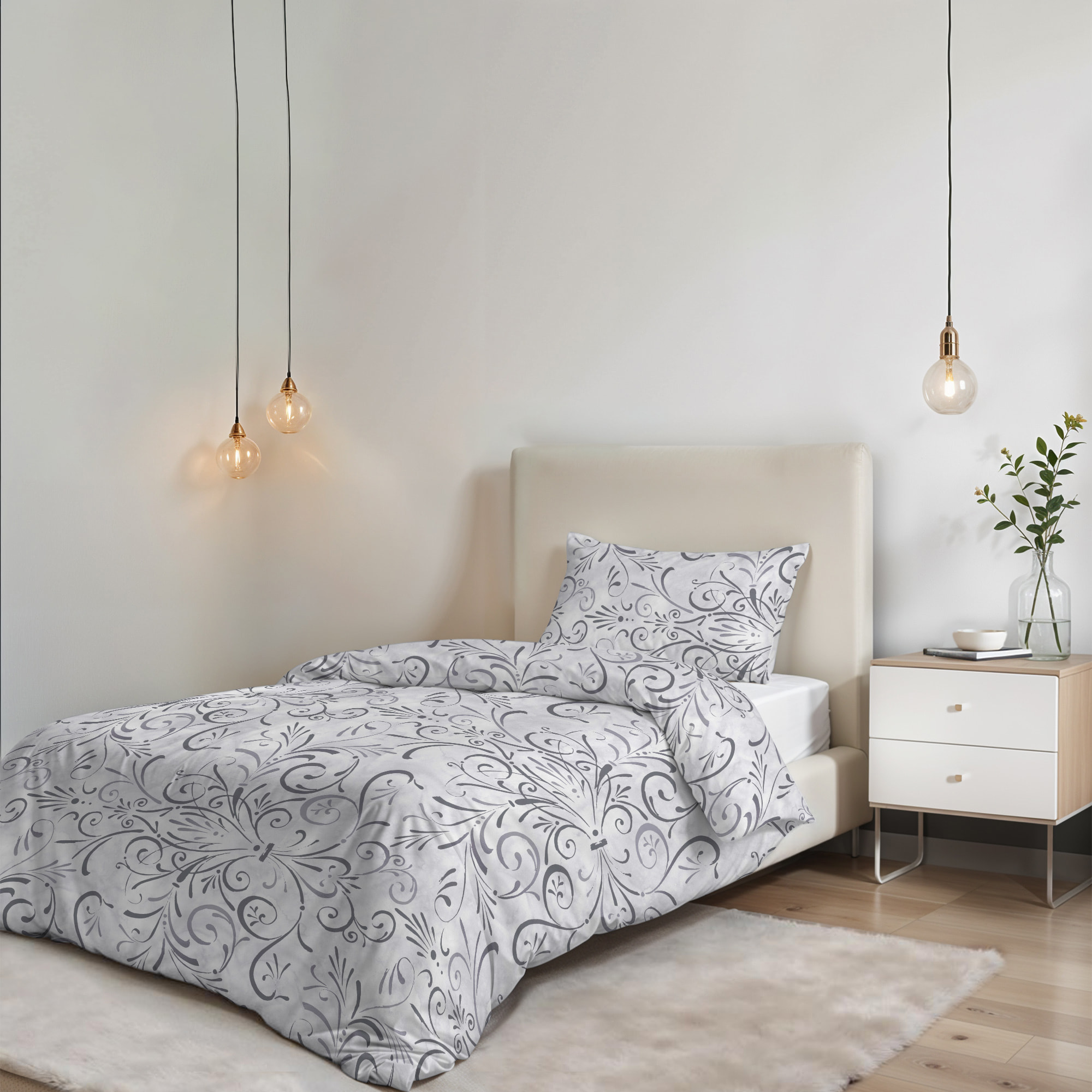 COPRIPIUMINO FANTASY, 100% Microfibra, No Stiro - ORNATO GRIGIO