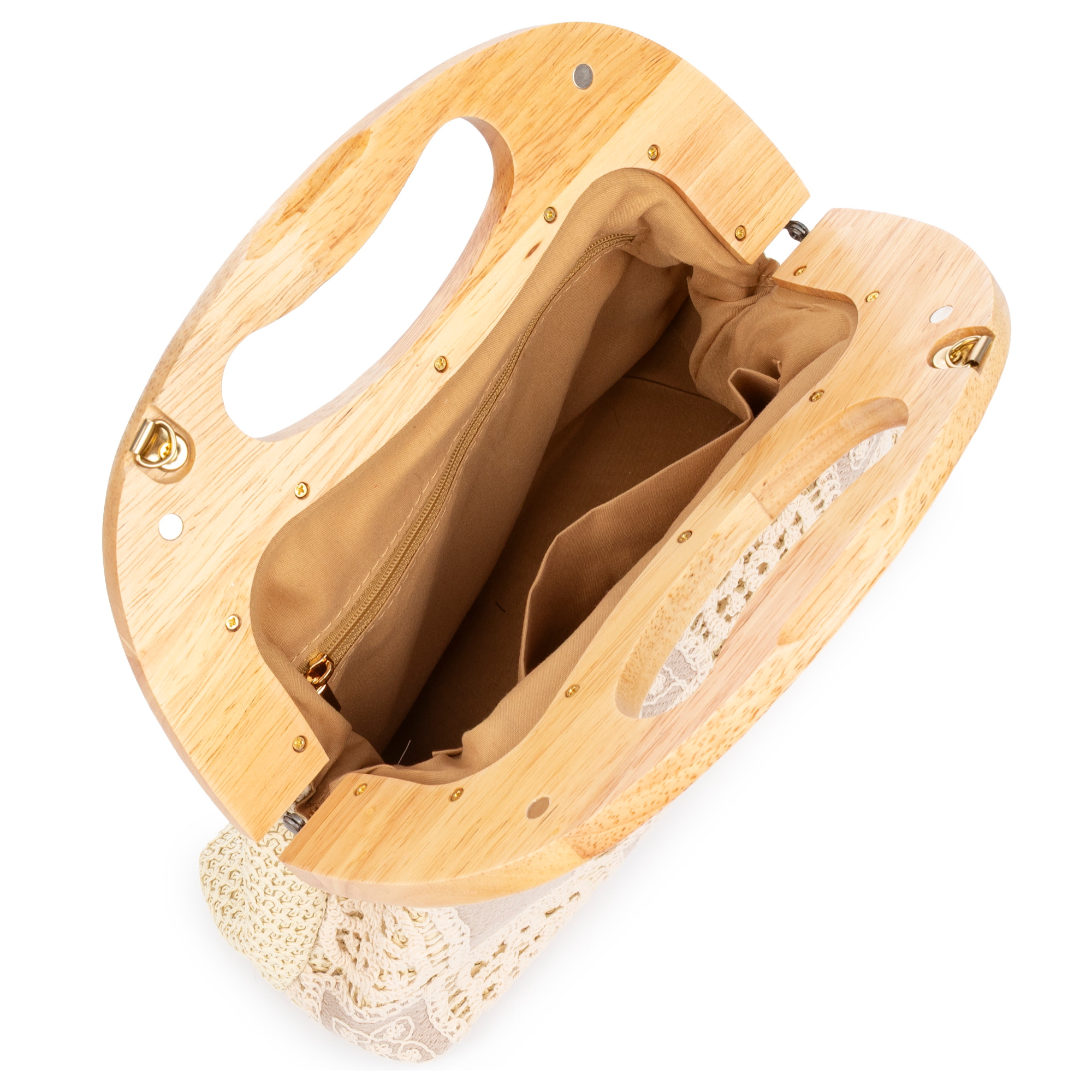 Barbaira Borsa a mano Donna. Realizzata in legno naturale e cotone.