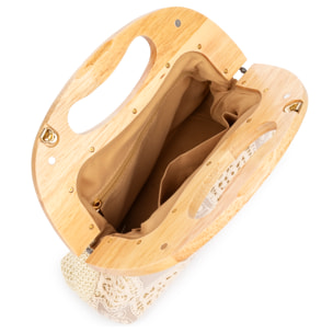 Barbaira Borsa a mano Donna. Realizzata in legno naturale e cotone.